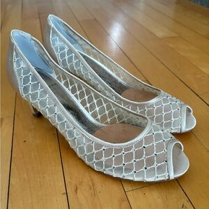 Adrianna Papell Peep Toe Mesh Rhinestone Heels